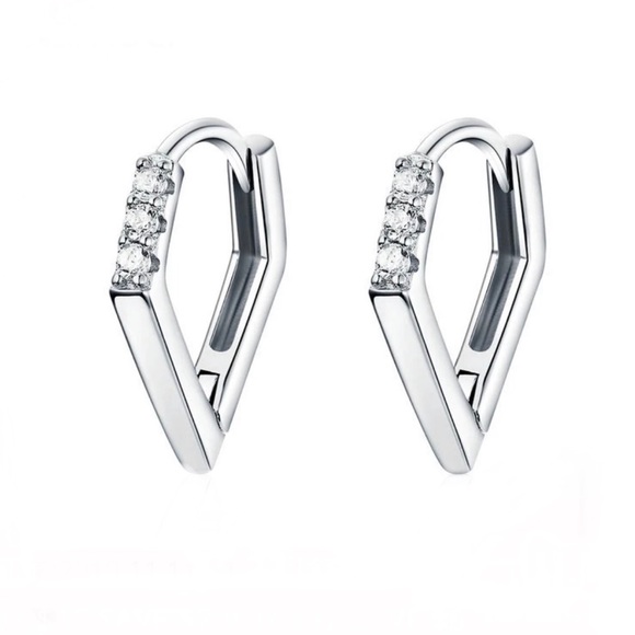 Jewelry - Geometric Huggie Hoop Earring with CZ